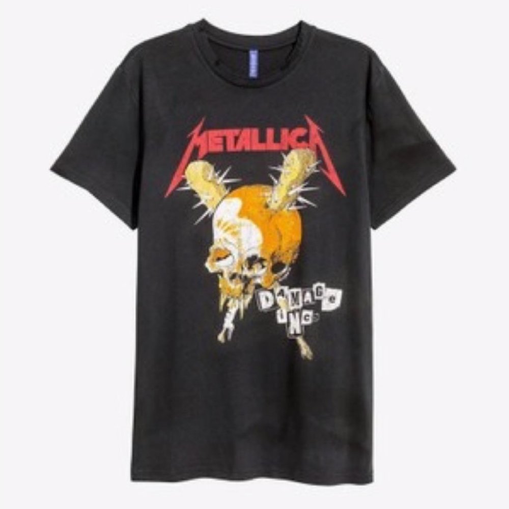 Metallic Distressed Band Tee Damage Inc